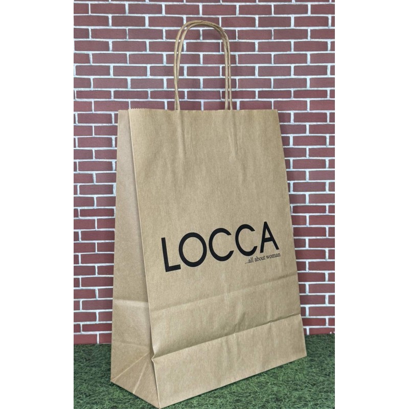 Χάρτινη Τσάντα Καφέ Kraft με Στριφτό Χεράκι 22x31x10